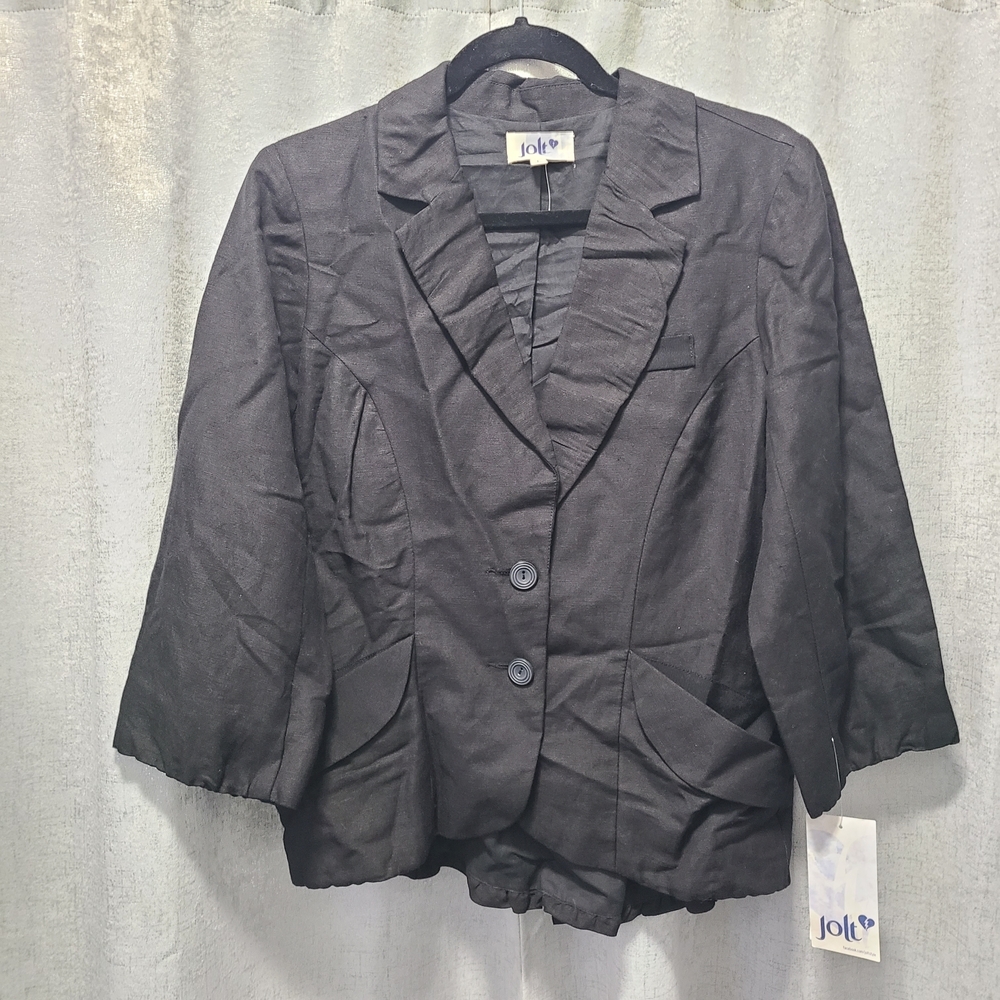 Jolt Black Linen Blend Blazer Jacket NWT Women's LARGE‎